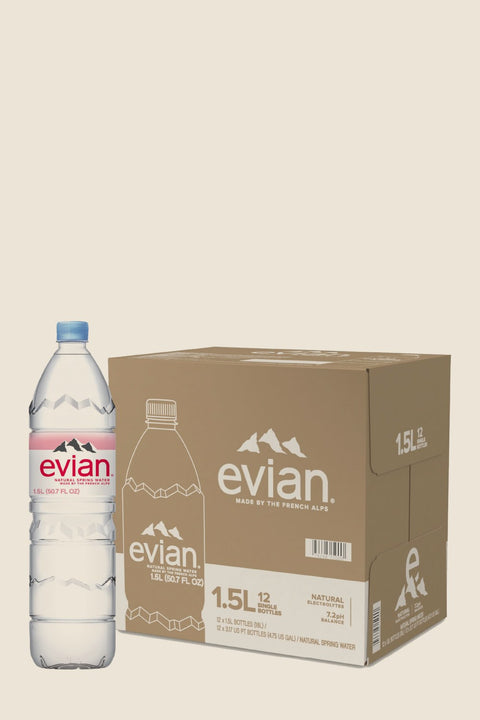 Evian Agua Mineral sin Gas · PET 1.5 L · caja