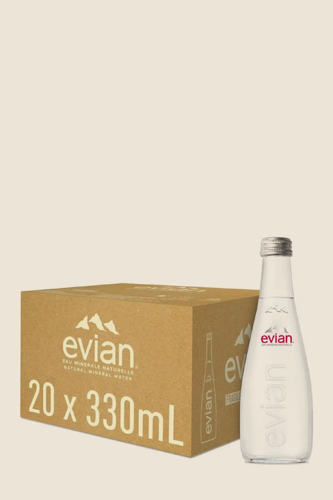 Evian Agua Mineral sin Gas · vidrio 330 ml · caja